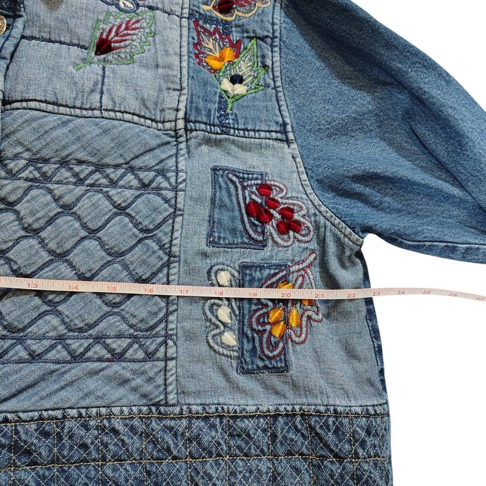 Keren Hart Womens 90s Patchwork Denim Jacket Size XL Embroidered Boho Cottage - Picture 10 of 11